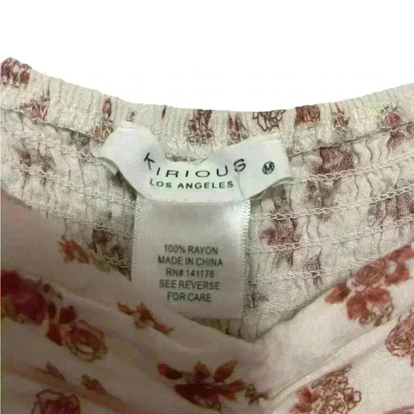 KIRIOUS Los Angeles midi dress cinched short sleeves M MEDIUM floral - Picture 2 of 3